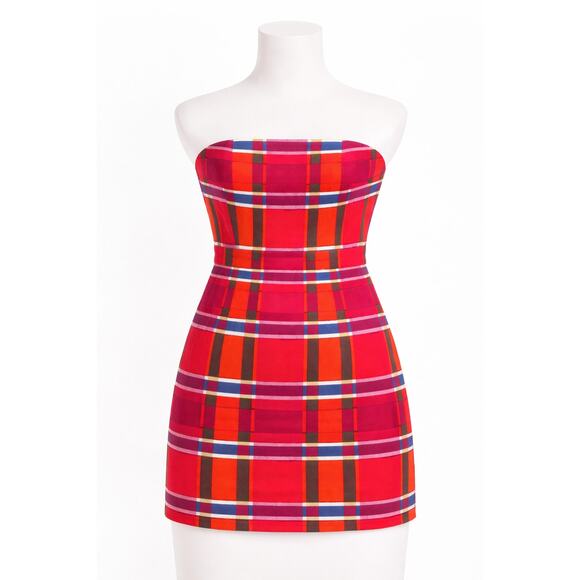 Banana Republic Body Con Maximalist Dress Womens Size 0 90s Colorful Plaid Art - Picture 2 of 2